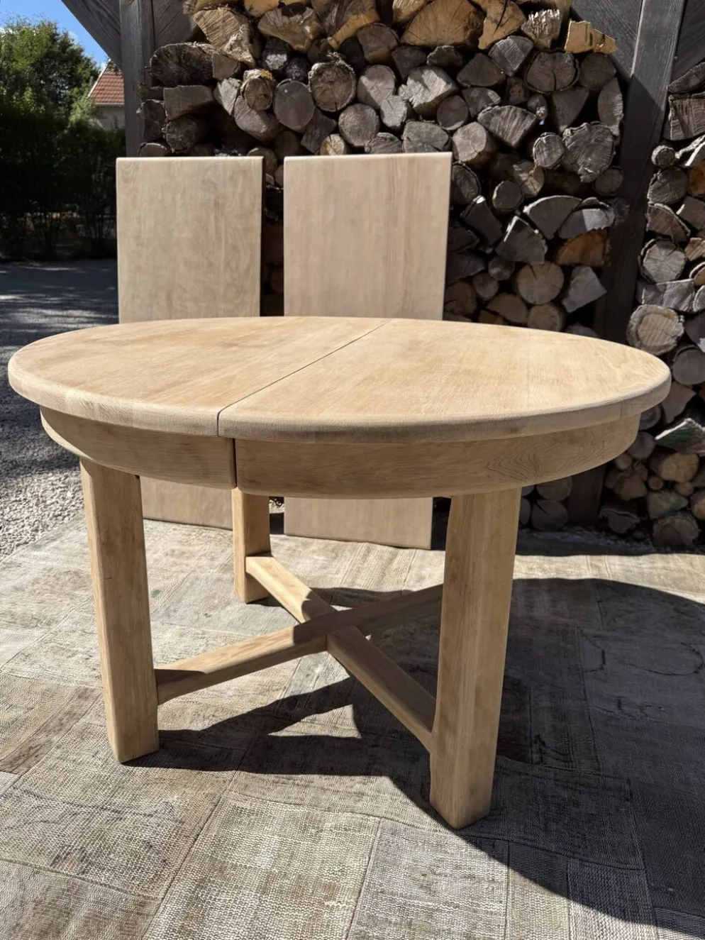 Table ronde chêne massif avec rallonges 220cm max