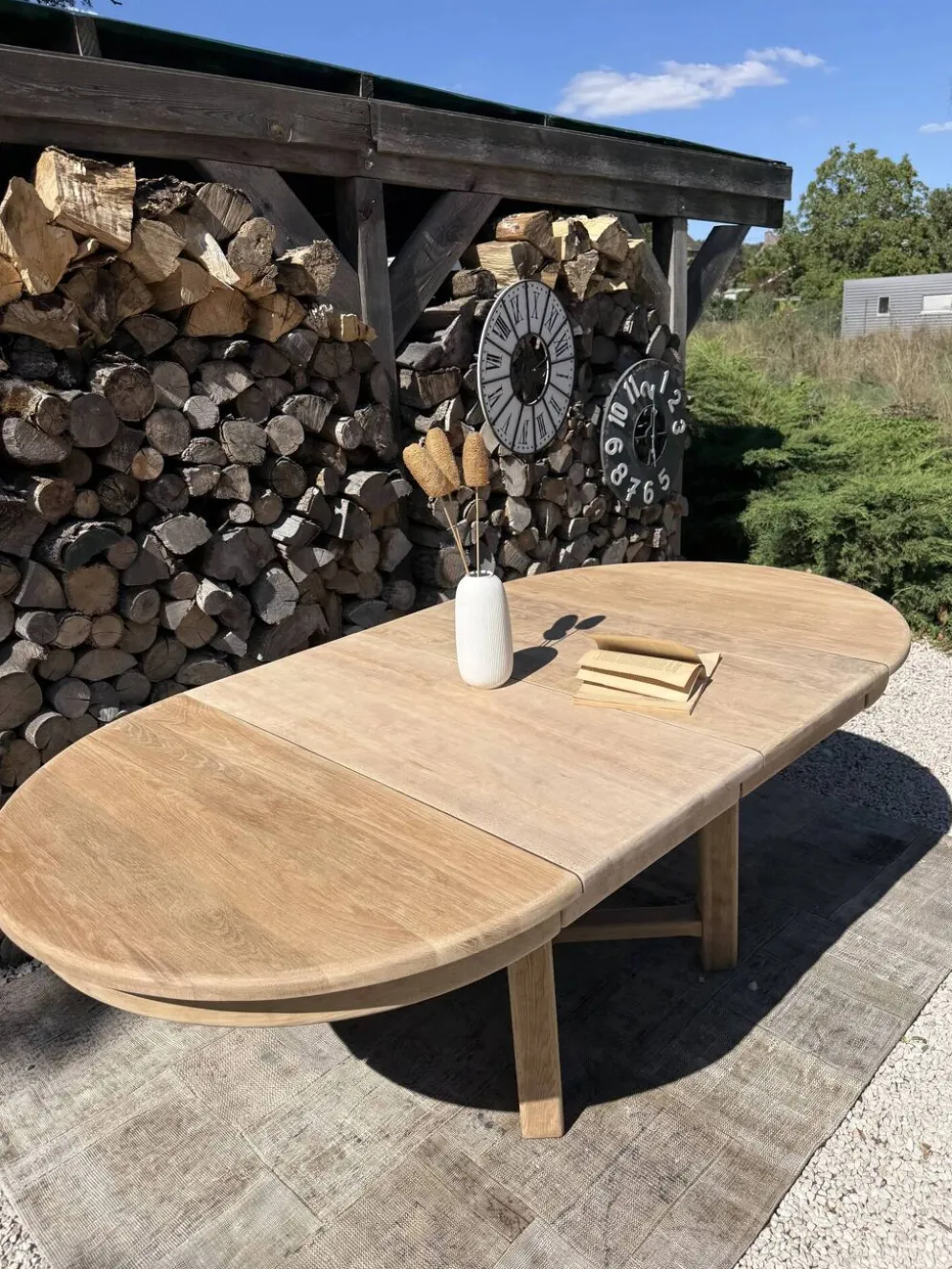 Table ronde chêne massif avec rallonges 220cm max