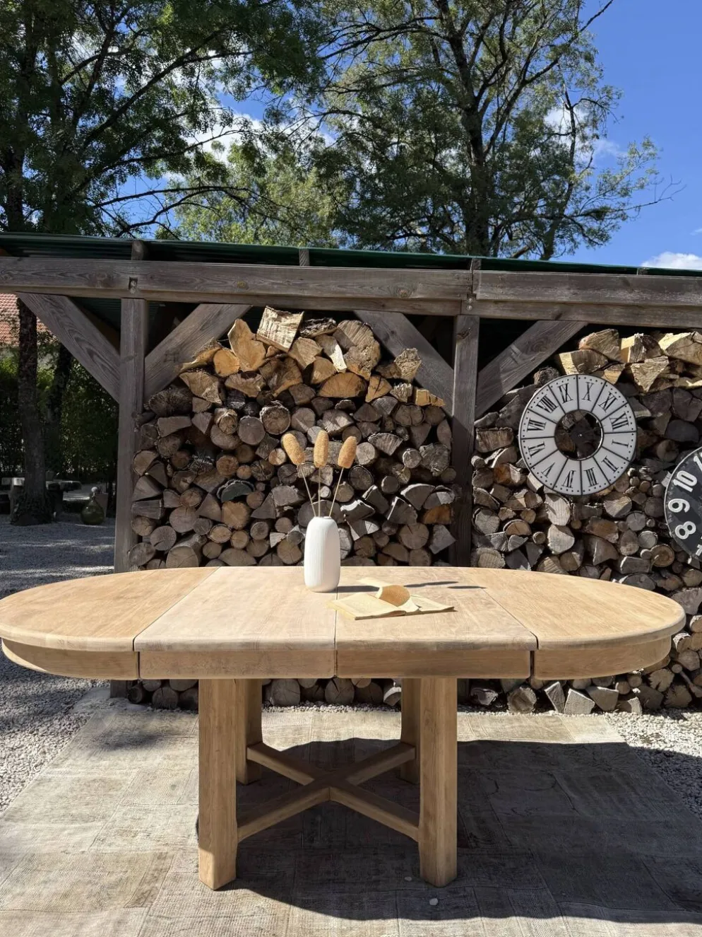 Table ronde chêne massif avec rallonges 220cm max