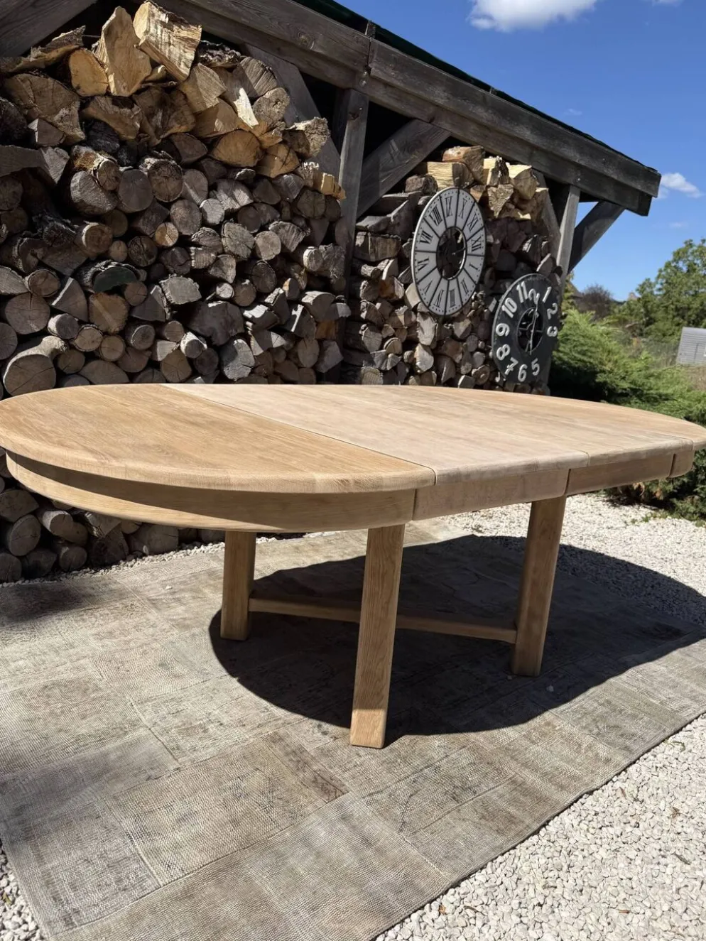 Table ronde chêne massif avec rallonges 220cm max