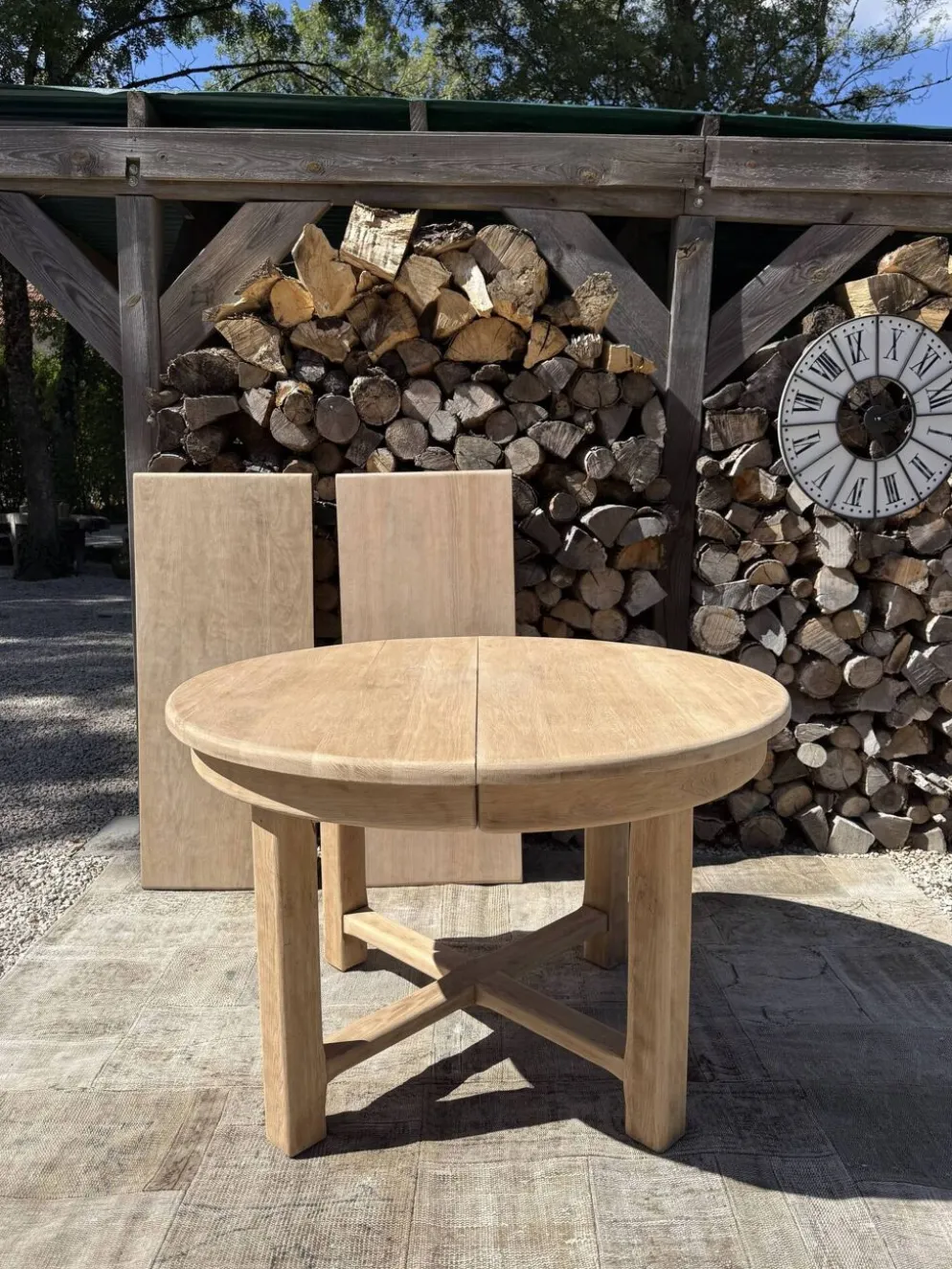 Table ronde chêne massif avec rallonges 220cm max