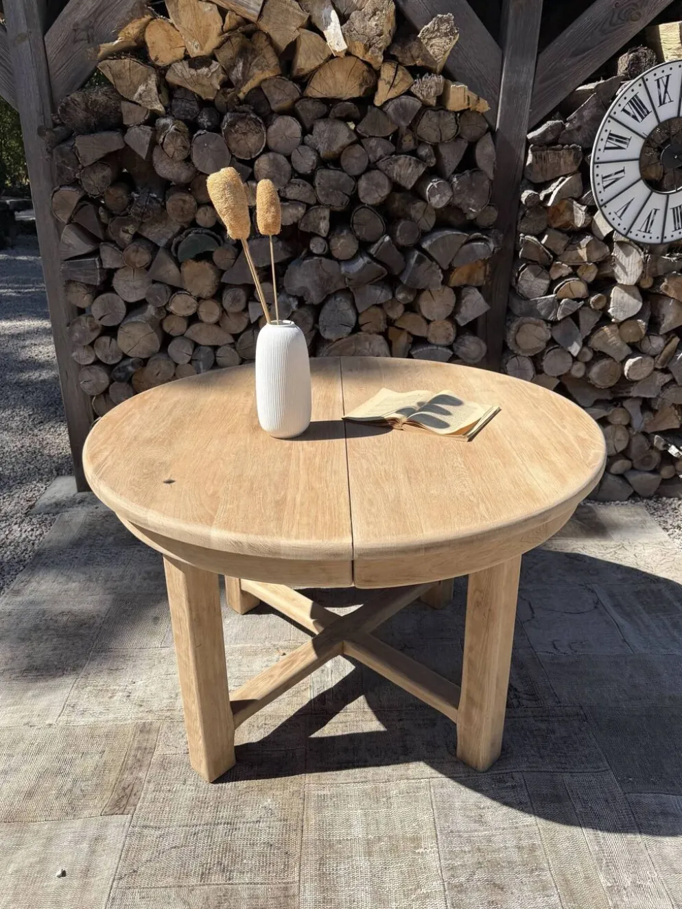 Table ronde chêne massif avec rallonges 220cm max