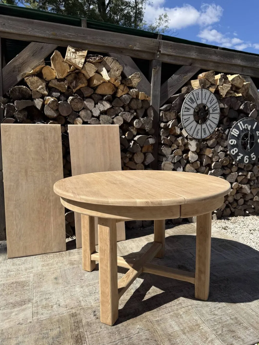Table ronde chêne massif avec rallonges 220cm max