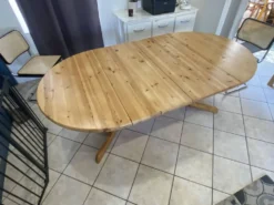 Table ronde dia 106cm extensible type Baumann pin massif vintage 1970