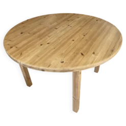 Table ronde dia 117cm extensible une rallonge en pin massif vintage an 1970