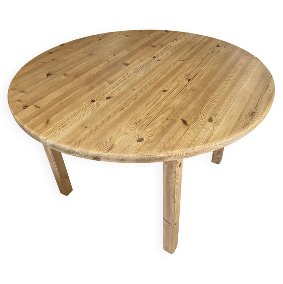 Table ronde dia 117cm extensible une rallonge en pin massif vintage an 1970