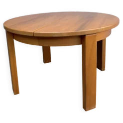 Table ronde en orme massif années 70 Maison Regain