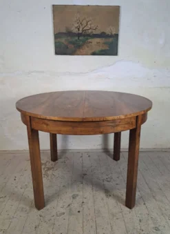Table ronde extensible Art déco des années 1950, rénovée.