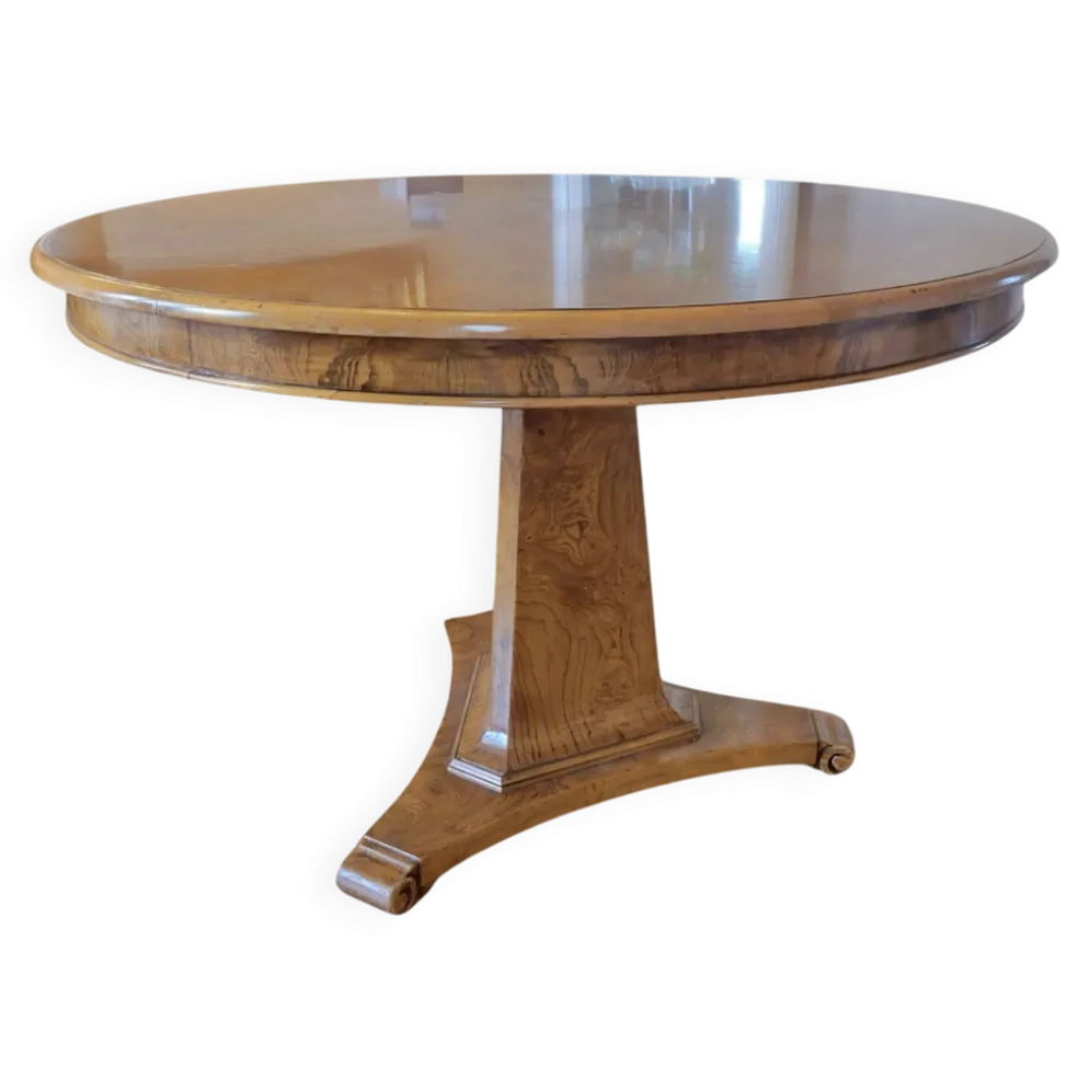 Table ronde extensible en loupe de bois aux magnifiques veinage