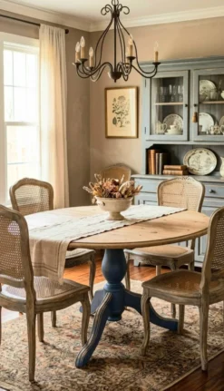 Table ronde extensible à pied central – Esprit campagne chic