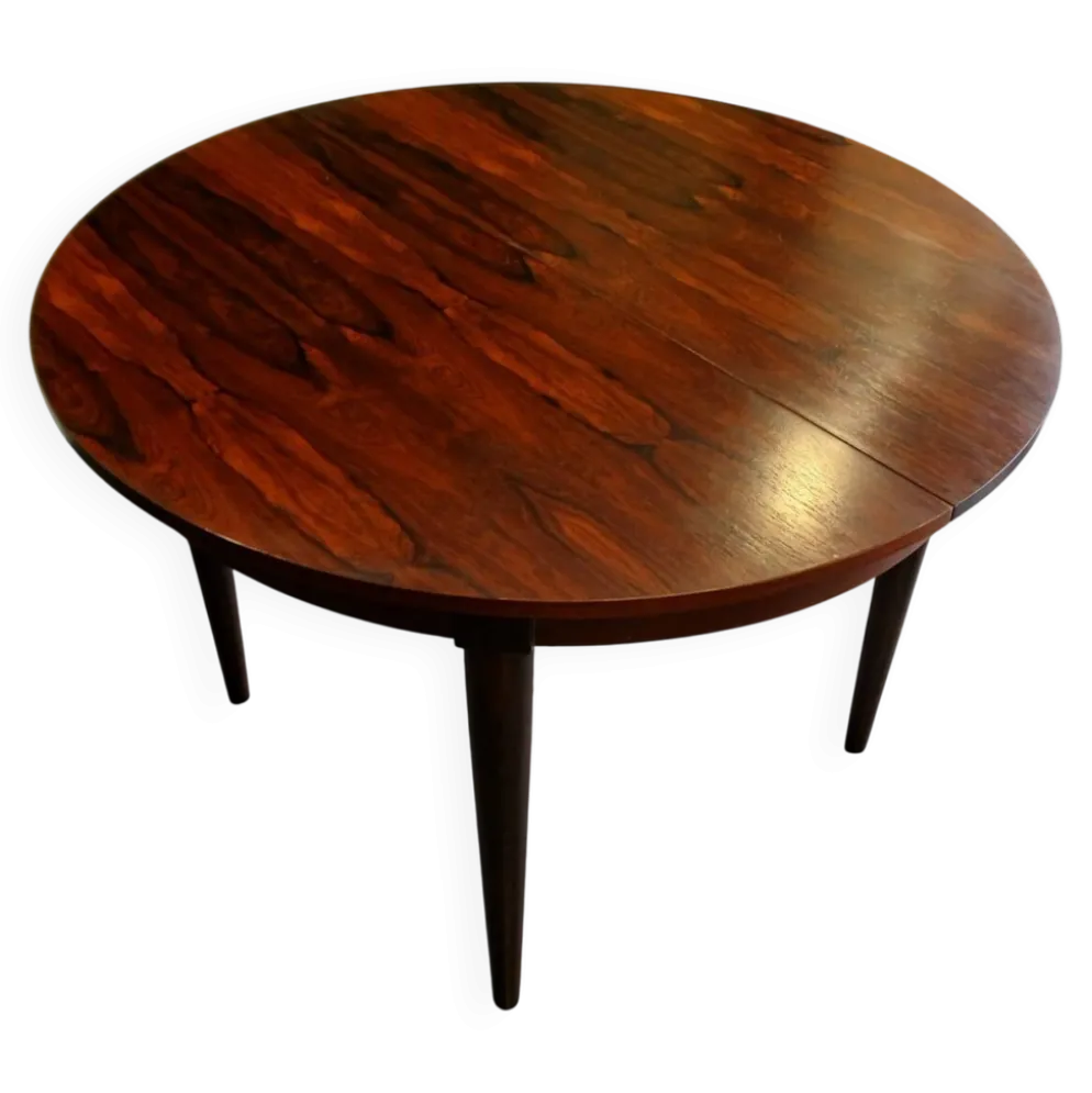 Table ronde extensible scandinave en Palissandre de Rio, années 70