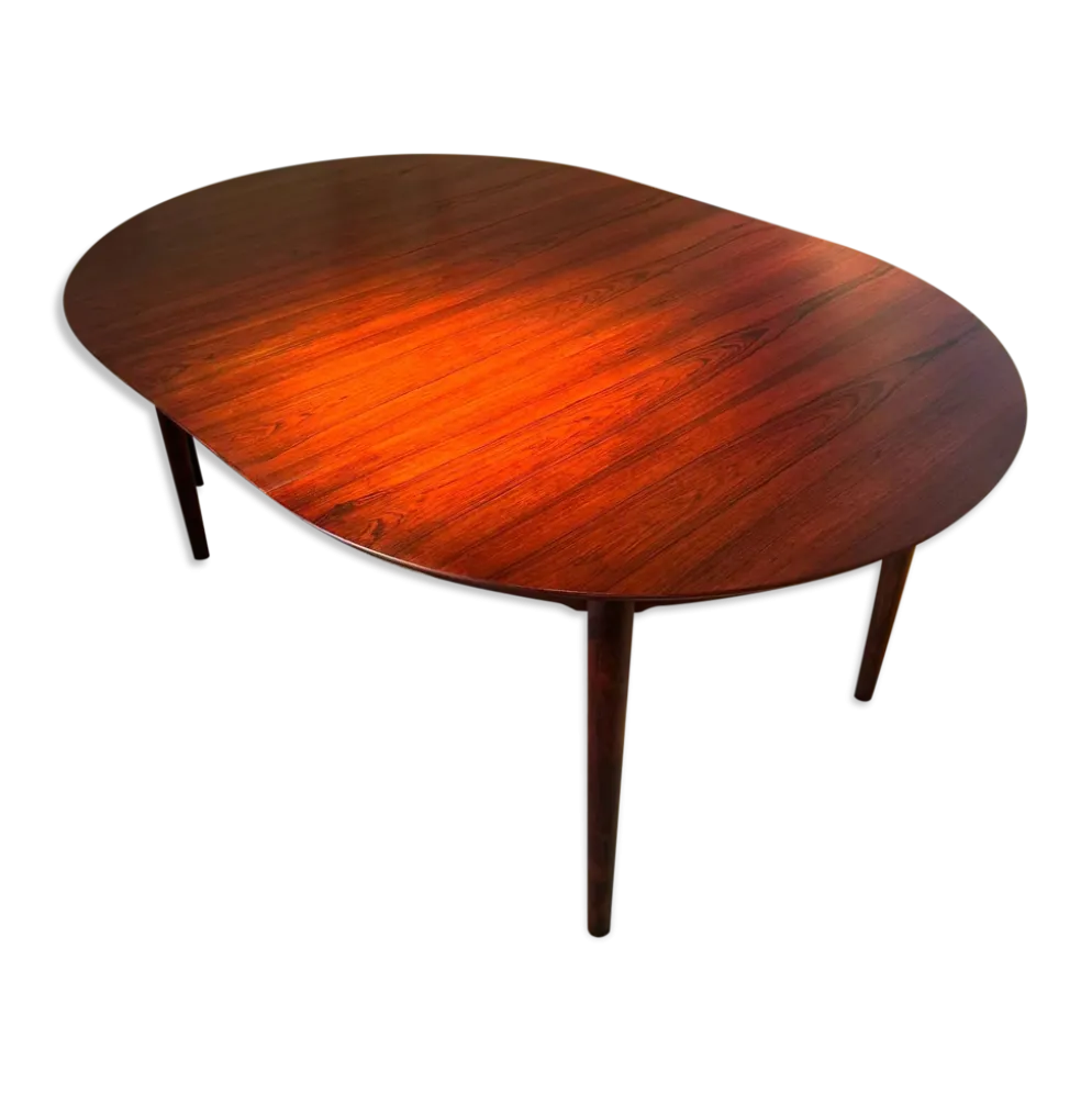 Table ronde extensible scandinave vintage en palissandre "Ingrid"