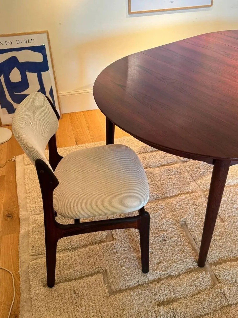 Table ronde extensible scandinave vintage en palissandre "Ingrid"