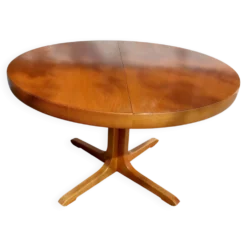 table ronde ou ovale avec rallonge, pied central, design Baumann vintage