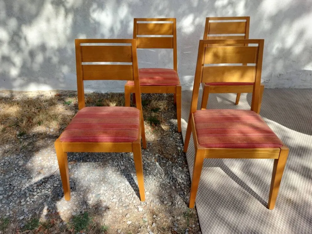 table ronde ou ovale avec rallonge, pied central, design Baumann + 4chaises
