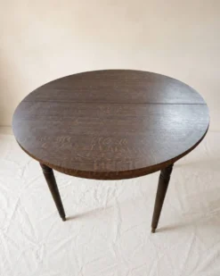 Table ronde vintage extensible en bois brun foncé, Ø100 à Ø 140 cm