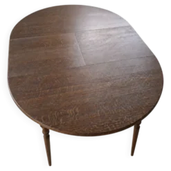 Table ronde vintage extensible en bois brun foncé, Ø100 à Ø 140 cm