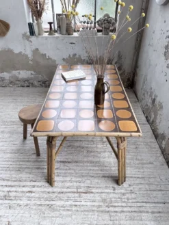Table rotin années 50 en céramique