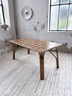 Table rotin années 50 en céramique