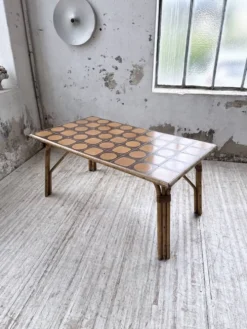Table rotin années 50 en céramique