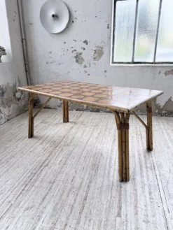 Table rotin années 50 en céramique