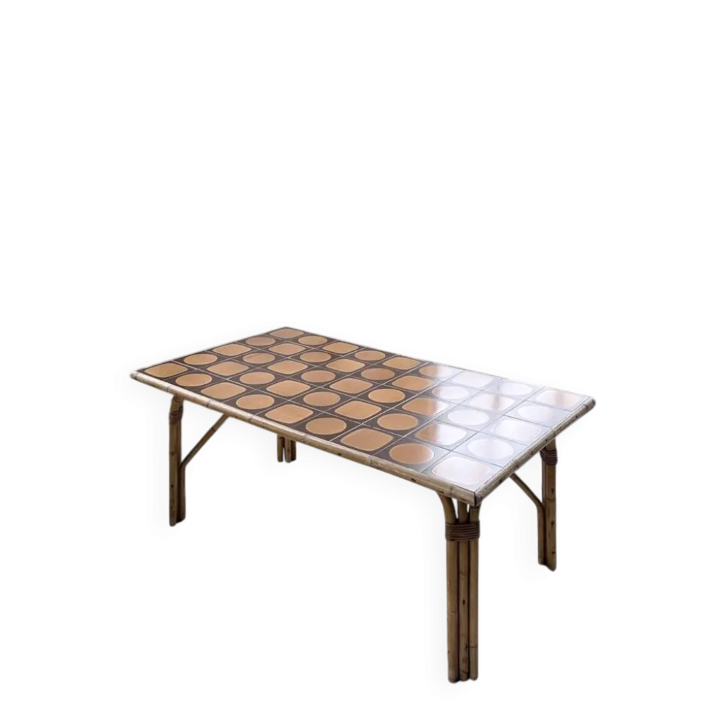 Table rotin années 50 en céramique