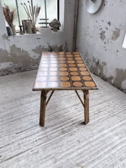 Table rotin années 50 en céramique