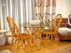 Table rotin verre fumé + chaises