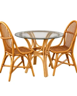 Table rotin verre fumé + chaises