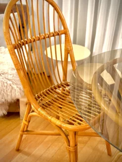 Table rotin verre fumé + chaises