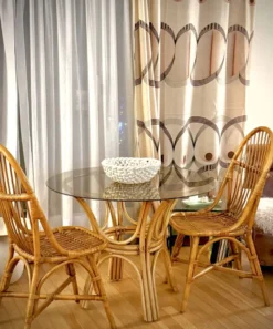 Table rotin verre fumé + chaises