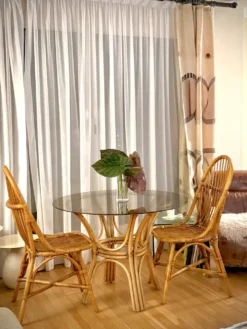 Table rotin verre fumé + chaises