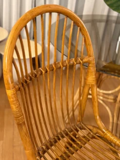 Table rotin verre fumé + chaises