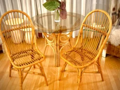 Table rotin verre fumé + chaises