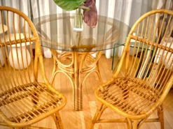 Table rotin verre fumé + chaises