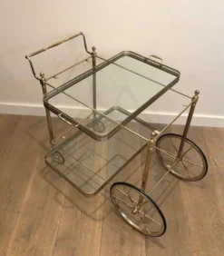 Table roulante de style néoclassique en laiton argenté