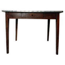 Table rustique ancienne/bureau de drapier à ceinture zinc et tiroir