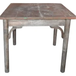 Table rustique Thonet en hêtre marron, circa 1920, plateau à lattes et pieds tournés