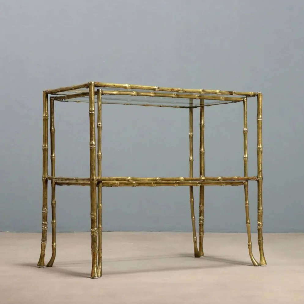 Tables basses vintage en laiton forme bambou, design années 1960