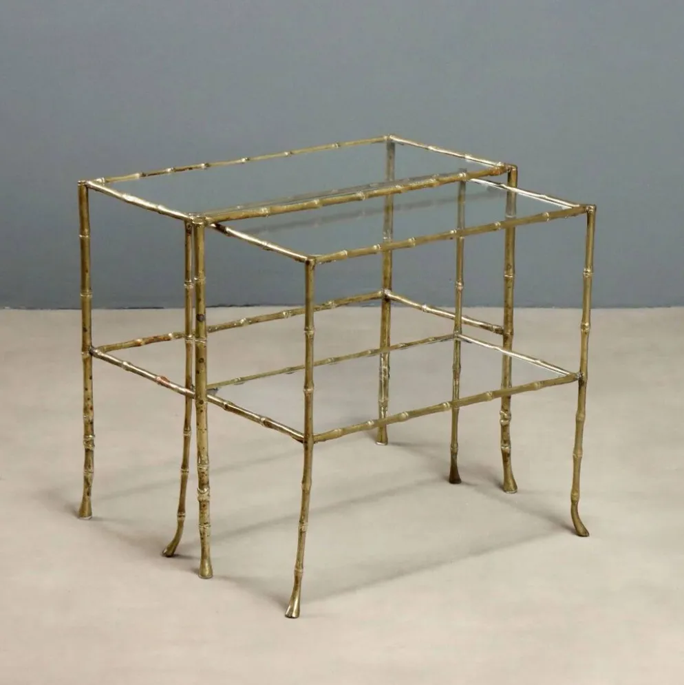 Tables basses vintage en laiton forme bambou, design années 1960