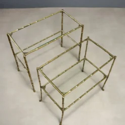 Tables basses vintage en laiton forme bambou, design années 1960