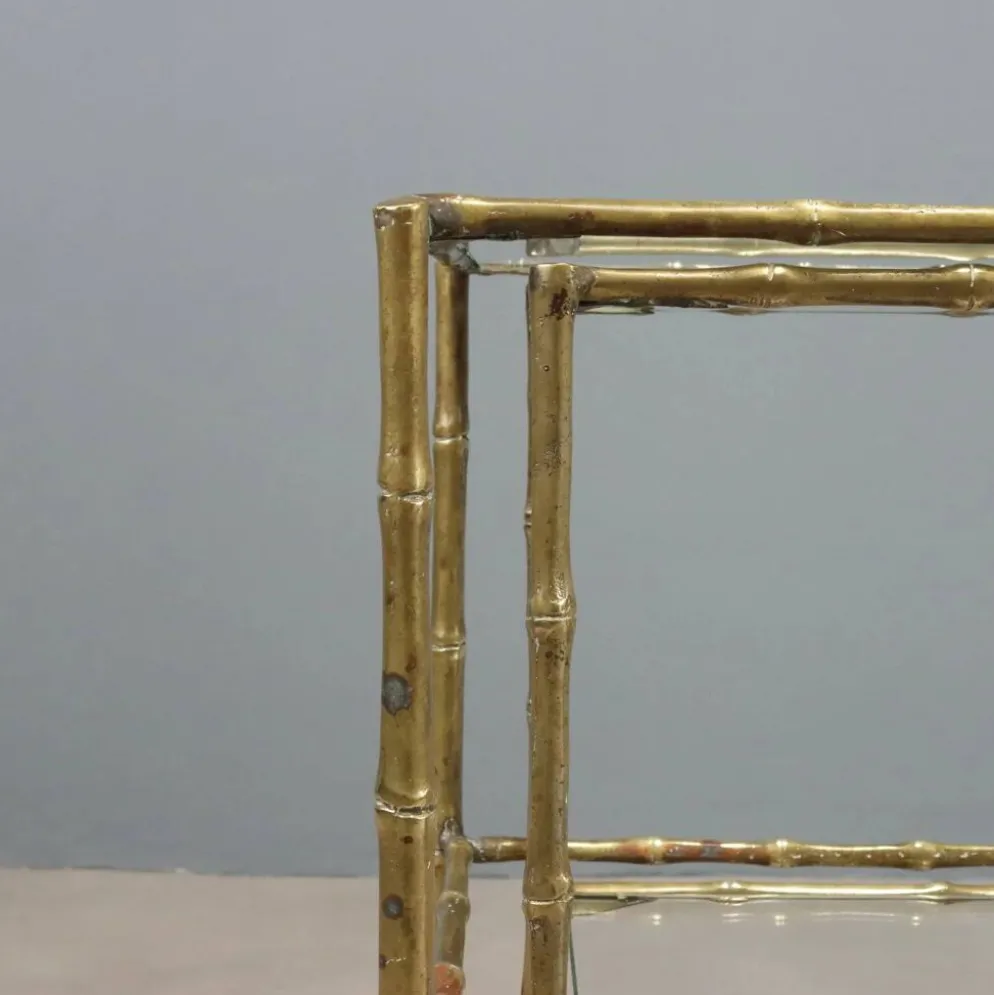 Tables basses vintage en laiton forme bambou, design années 1960