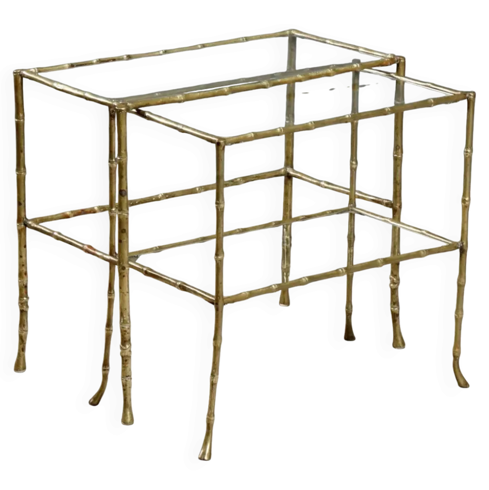 Tables basses vintage en laiton forme bambou, design années 1960