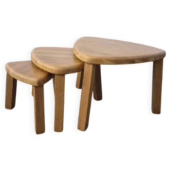 Tables d'appoint en chêne triangulaires vintage (3)