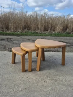 Tables d'appoint en chêne triangulaires vintage (3)