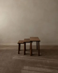 Tables d'appoint en chêne vintage (ensemble de 3) – Tables latérales rustiques modernistes, années 1970