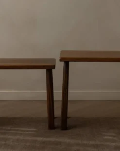Tables d'appoint en chêne vintage (ensemble de 3) – Tables latérales rustiques modernistes, années 1970