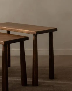 Tables d'appoint en chêne vintage (ensemble de 3) – Tables latérales rustiques modernistes, années 1970