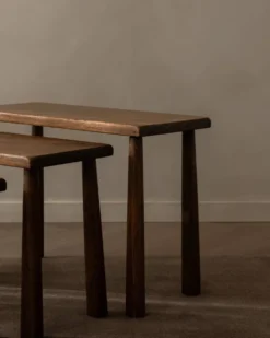Tables d'appoint en chêne vintage (ensemble de 3) – Tables latérales rustiques modernistes, années 1970