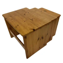 Tables d'appoint gigognes en bois de pin vintage, ensemble de 3